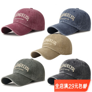 新款软顶水洗复古涂层布鸭舌帽立体刺绣遮阳帽做旧磨白休闲棒球帽