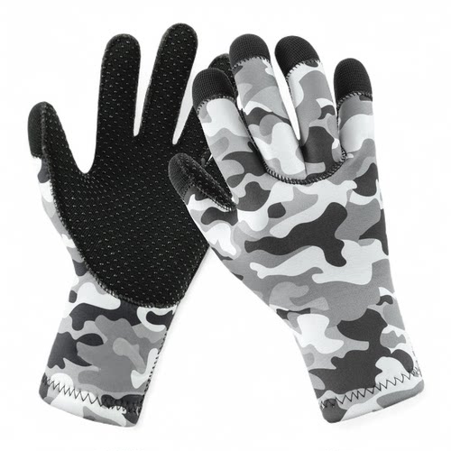 耐磨防滑迷彩3mm游泳潜水手套男指尖防刮钓鱼保暖防寒浮潜手套女