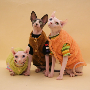 斯芬克斯无毛猫冬季 外套德文衣服 加绒加厚纯棉保暖马甲矮脚情侣装