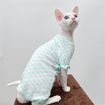 清新三叶草弹力四脚衣斯芬克斯无毛猫德文衣服秋季薄款纯棉护肚