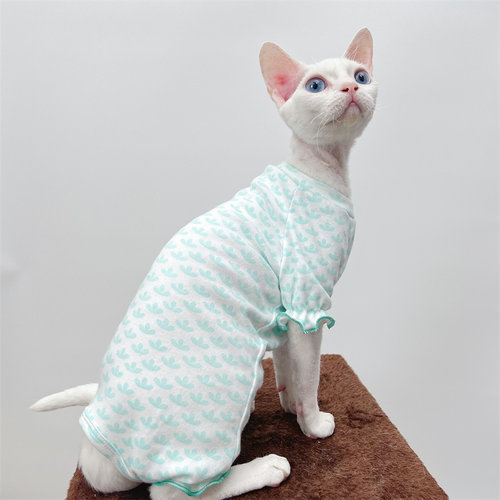 清新三叶草弹力四脚衣斯芬克斯无毛猫德文衣服秋季薄款纯棉护肚