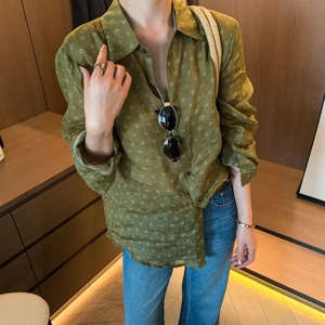 复古碎花翻领衬衫女欧洲站打底衫