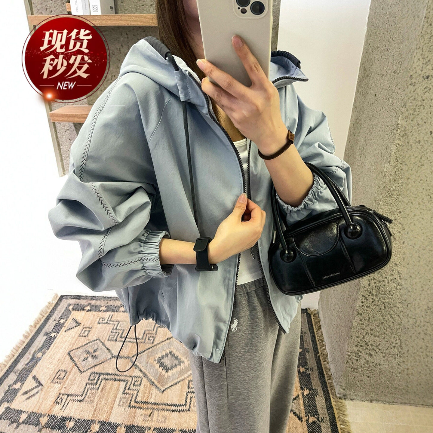 抽绳连帽冲锋衣外套女欧洲站2026春装新款欧货女装时尚洋气上衣潮