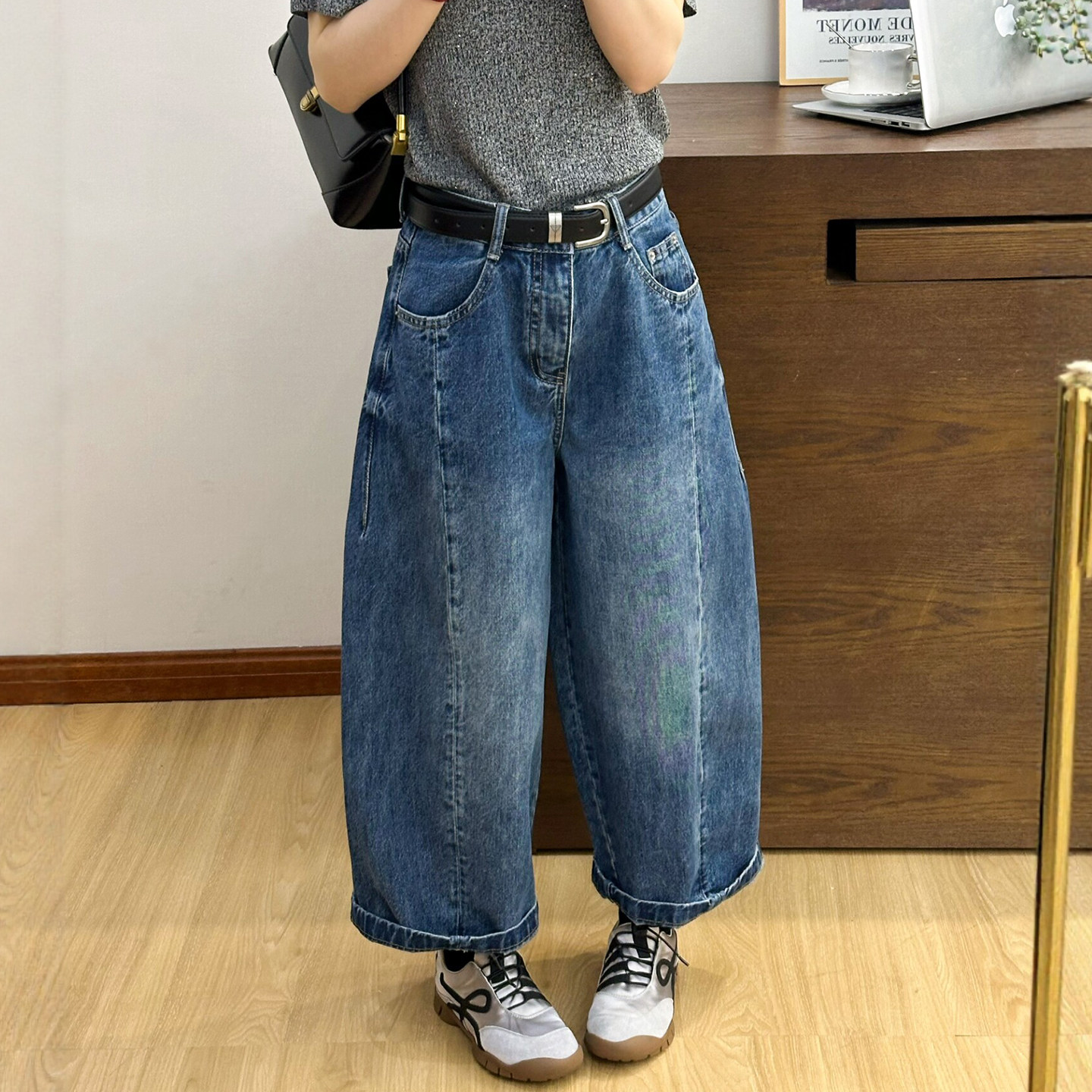 立体裁剪弯刀九分牛仔裤女欧洲站2026春装新款欧货女装阔腿裤子潮