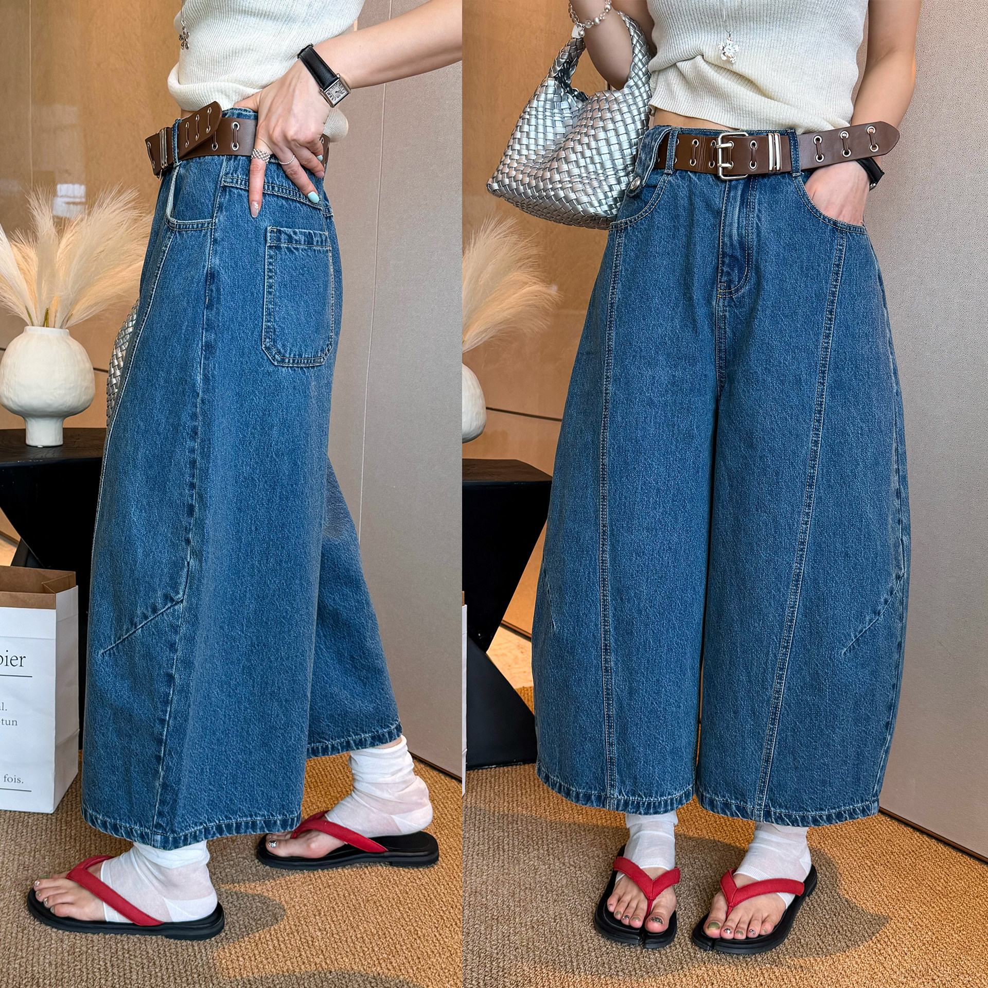 立体剪裁九分弯刀牛仔裤女欧洲站2026夏季新款欧货女装萝卜裤子潮