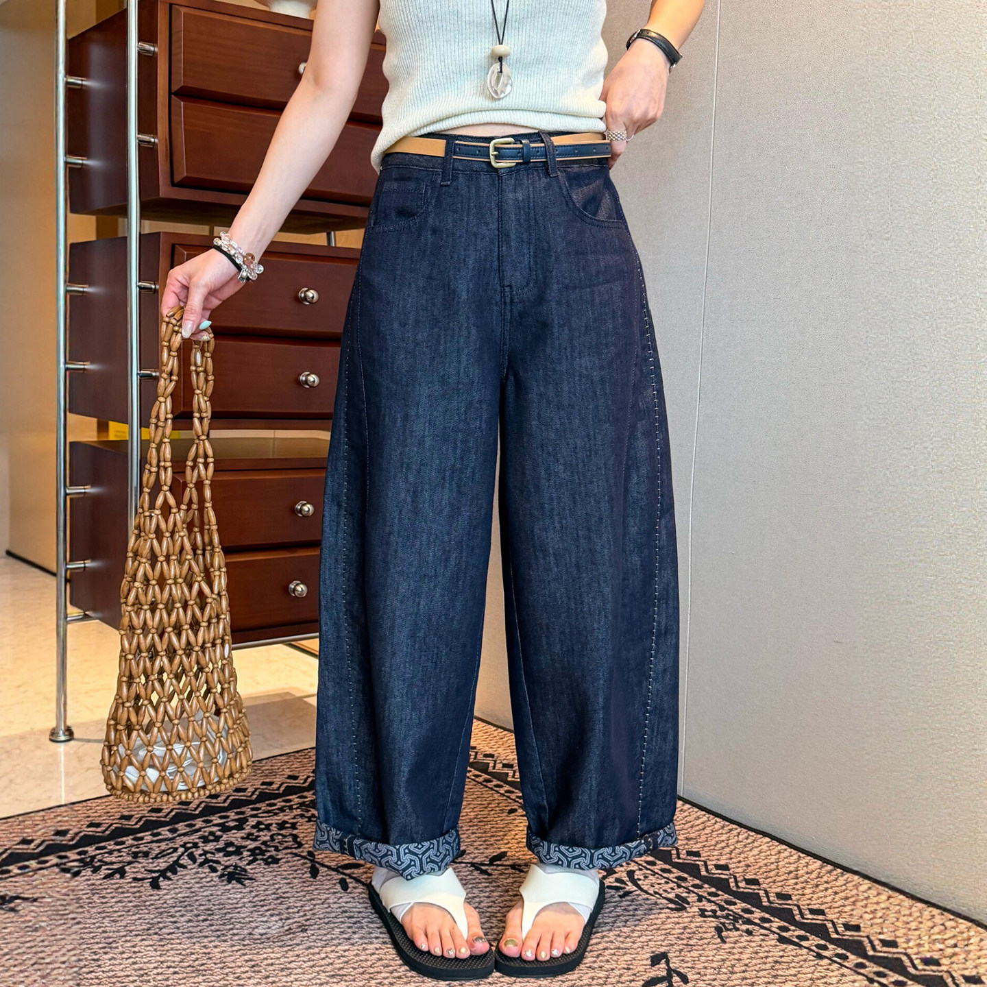 复古卷边九分弯刀牛仔裤女欧洲站2026夏季新款欧货女装薄款裤子潮