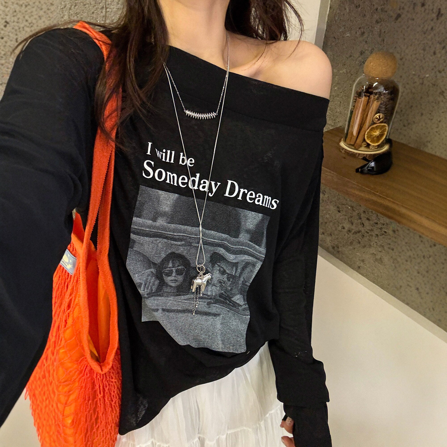 一字领印花面膜T恤女欧洲站2026夏装新款欧货女装薄款防晒上衣潮