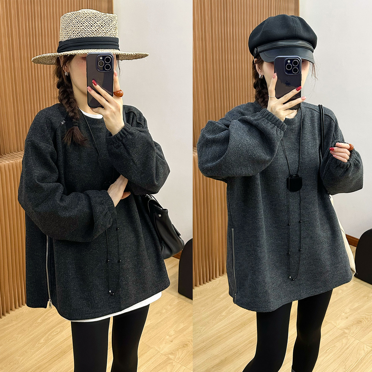 侧边开叉加厚加绒卫衣女欧洲站2025冬装新款欧货女装中长款上衣潮