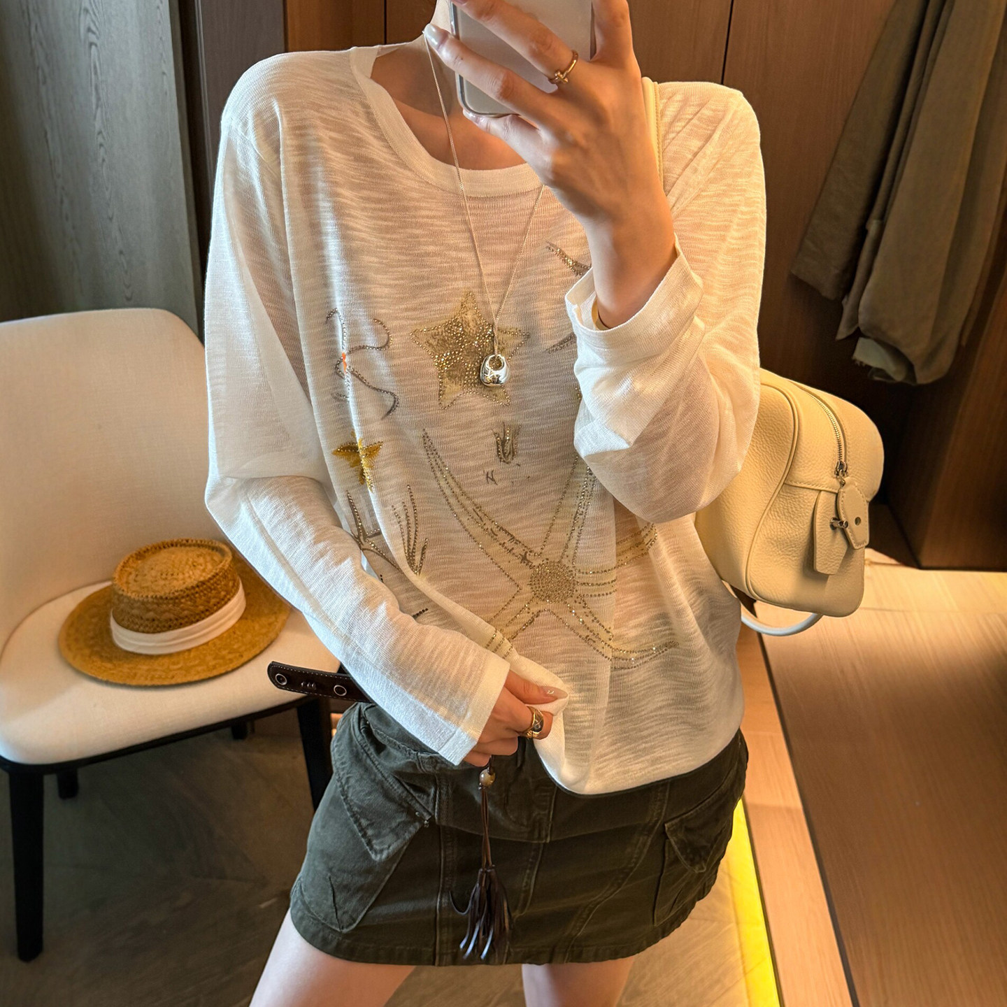 重工烫钻五角星面膜T恤女欧洲站2026夏季新款欧货女装INS防晒衣潮