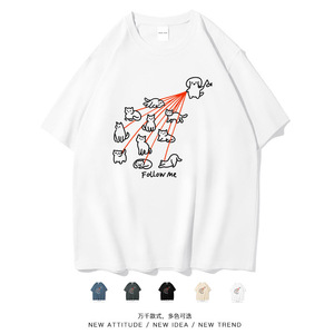 牵小猫去溜达趣味简约线条短袖