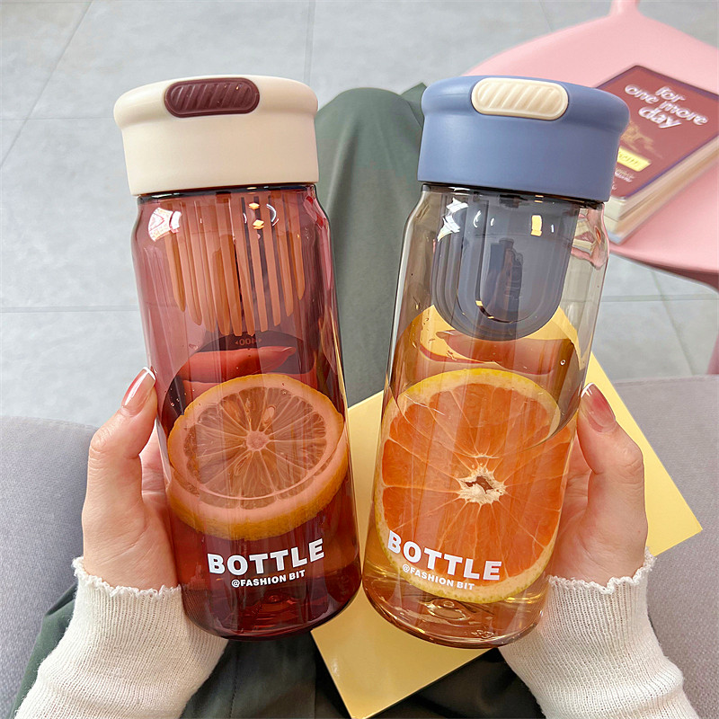 简约水杯清新男女生带茶隔塑料杯