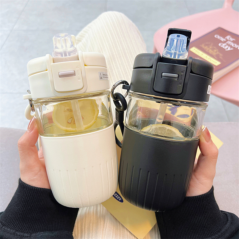 简约清新吸管玻璃杯男女防烫水杯