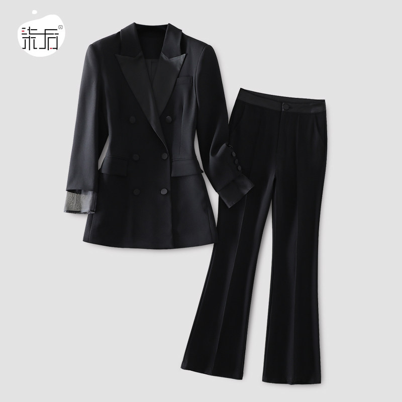 精致通勤【甄选进口重绉麻纱】设计感双排扣西装/显瘦微喇裤套装,女装/女士精品,时尚套装,淘宝优惠券,粉丝福利购,淘宝优惠卷