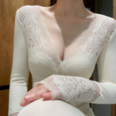 薄紧身美体蕾丝低胸发热内搭打底棉毛衫 保暖内衣女秋衣秋裤 套装