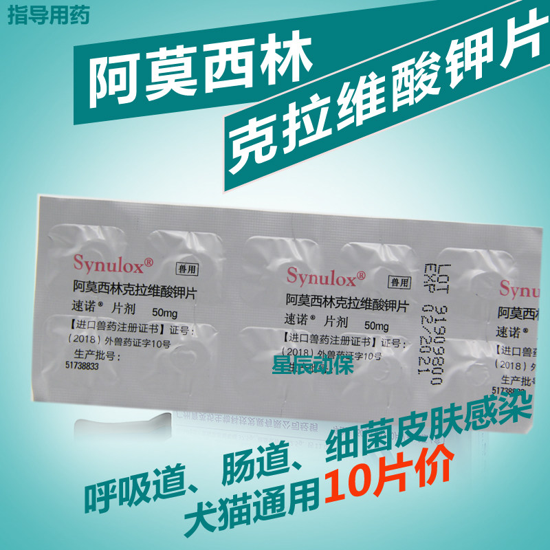 速诺阿莫西林克拉维酸钾 犬猫呼吸道皮肤病咳喘腹泻消化道10粒