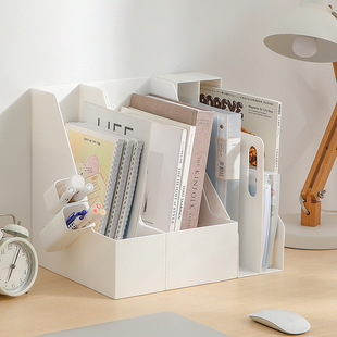 文件盒书立架文件架桌面书本收纳盒书架办公桌提手资料置物架斜口