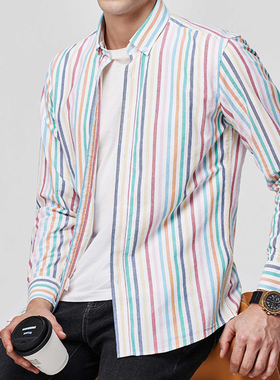 Delicate Cotton Men's Shirts Long Sleeves Striped Shirts