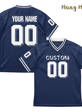 Free Customized Blue Football T-Shirts Green V Collar Jersey