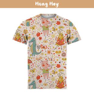Sublimation Women's T-Shirts O Collar Animals Cartoon Prints