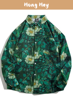 Fashion Men's Shirts Long Sleeves Flowers Women Shirts