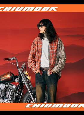 OSCILL 作旧格纹解构拼接廓形全棉衬衫