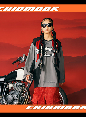 OSCILL 竞技复古赛车机车拼接长袖T恤