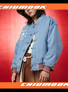 OSCILL  集贤亭牛仔盘扣棒球夹克棉服