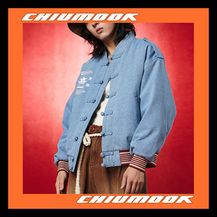 OSCILL  集贤亭牛仔盘扣棒球夹克棉服