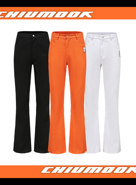 Ghettobro 三色基础刺绣帆布破坏毛边微喇裤