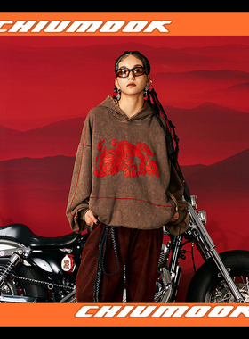 OSCILL   狮滚绣球印花砂洗短宽廓形卫衣