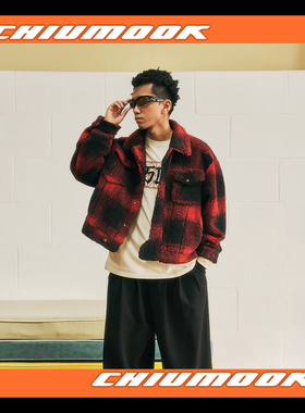 OSCill 羊羔绒红黑格子夹克外套