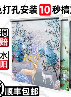 新款窗帘遮光免打孔卫生间厨房客厅卧室阳台升降百叶手拉式挂卷帘