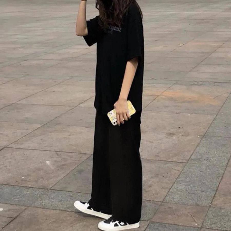 春夏新款直筒裤子女学生韩版宽松显瘦西装裤高腰九分休闲裤阔腿裤