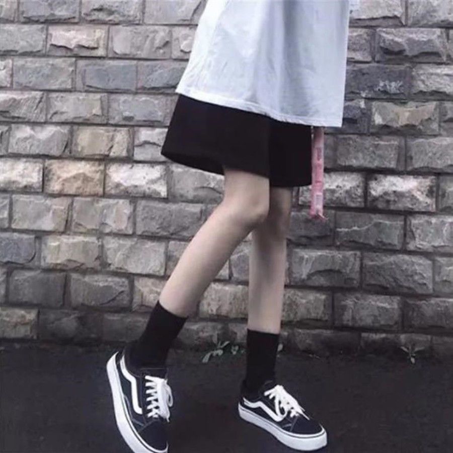 黑色五分休闲运动短裤女学生韩版宽松新款百搭外穿高腰阔腿裤子夏