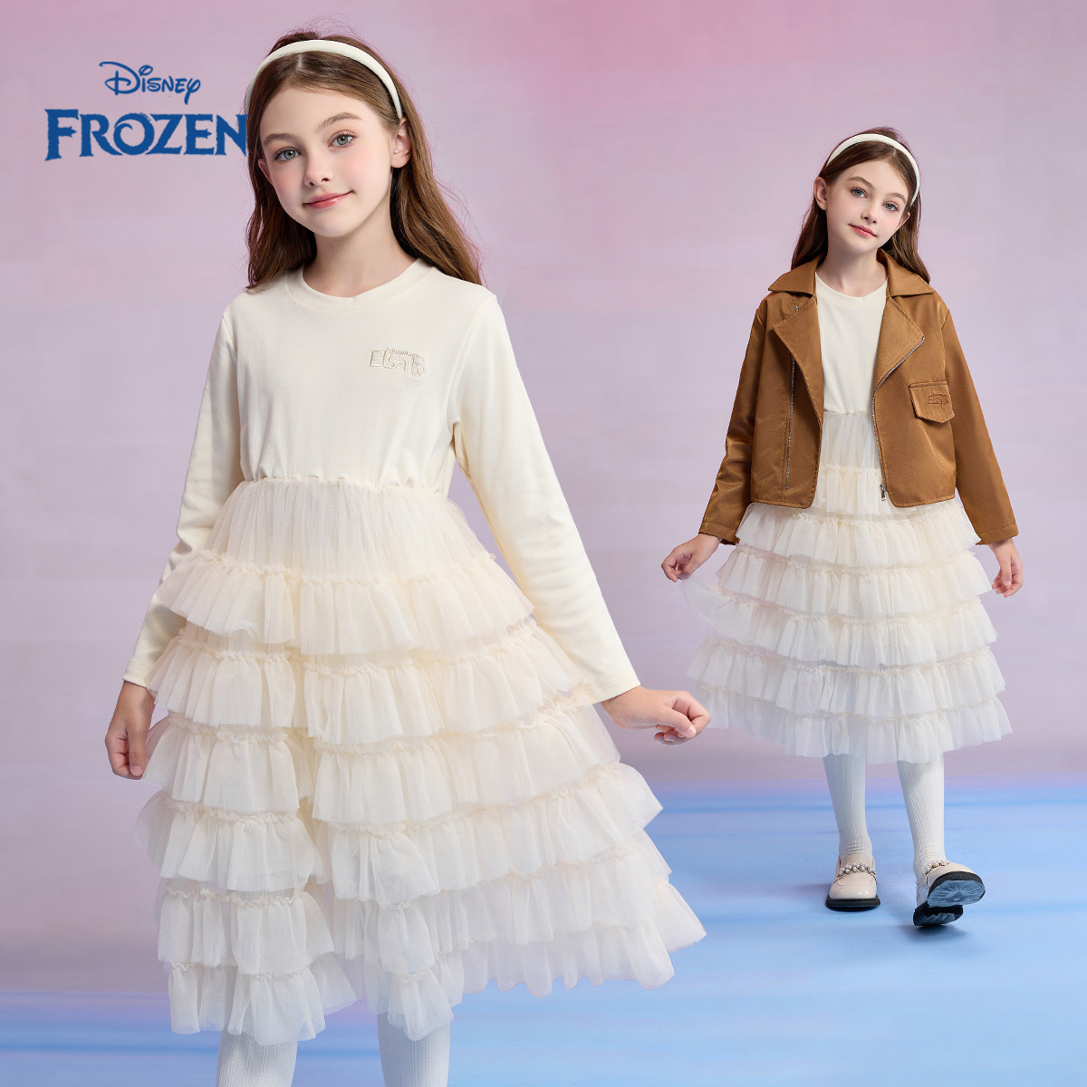 Disney/迪士尼女童连衣裙套装2025秋季新款儿童外套裙子两件套
