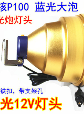 12V蓝光外接灯头钓鱼灯P100夜钓头灯超P90强光氙气夹电瓶白光黄光