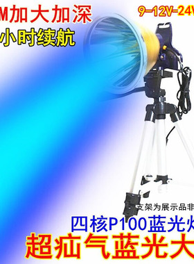 12V蓝光钓鱼灯P100夜钓头灯超P70强光大光圈夹电瓶外接灯头分体式