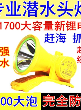 P900赶海潜水头灯超长续航水下抓鱼强光LED超亮防水灯手电筒白黄