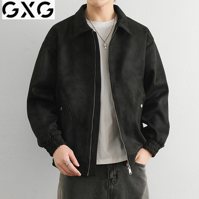 GXG男士大码麂皮绒皮衣夹克2026春秋季新款保暖宽松潮流帅气外套