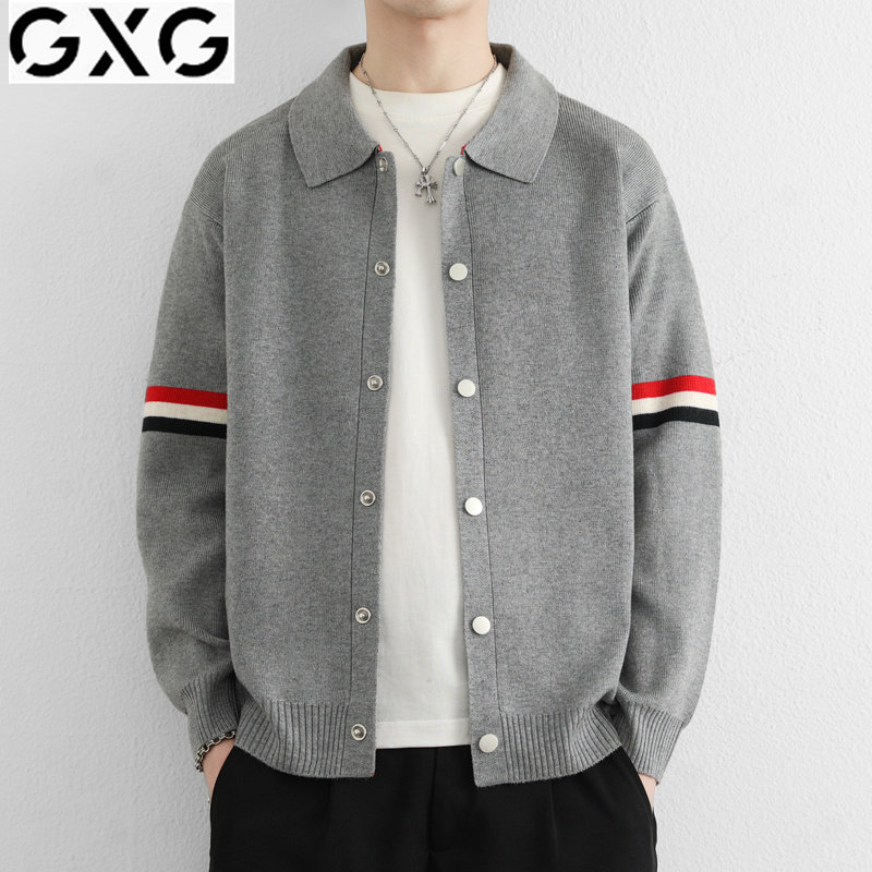 GXG针织衫男2025秋冬新款翻领开衫毛衣宽松休闲百搭长袖打底上衣