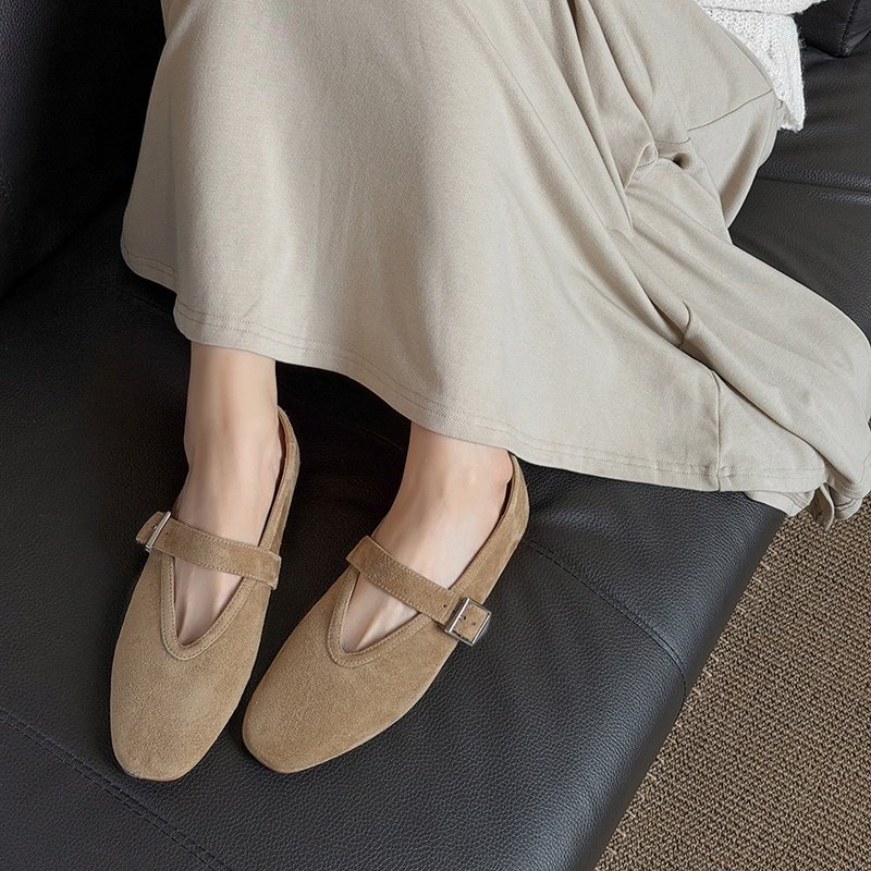 1.8cm温柔系真皮时尚法式复古圆头一字扣带玛丽珍鞋百搭平底单鞋