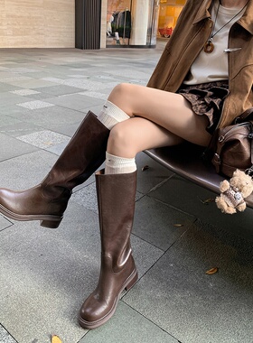 欧货爆款宽通气质骑士靴2025秋冬新款圆头粗跟不过膝高筒长靴女靴