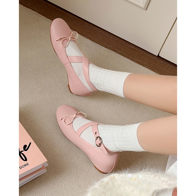 3cm甜美风蝴蝶结玛丽珍鞋女2026平底浅口单鞋软底芭蕾舞鞋公主鞋