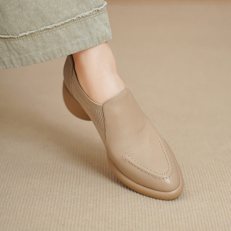 3cm法式复古软羊皮低跟单鞋女真皮拼接深口小皮鞋通勤舒适奶奶鞋,女鞋,深口单鞋,淘宝优惠券,粉丝福利购,淘宝优惠卷