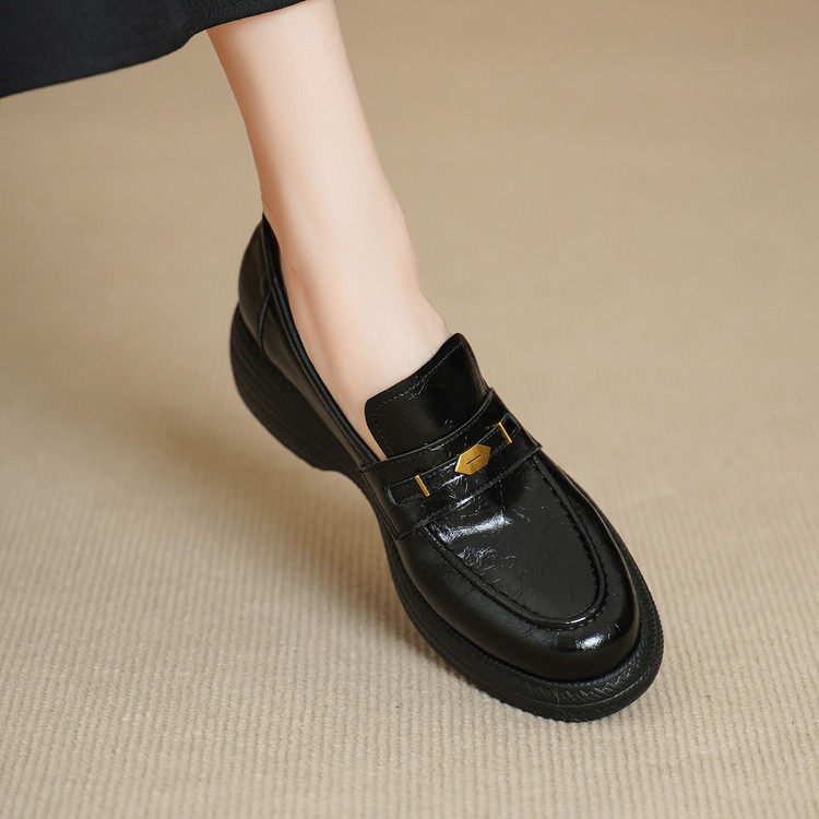 5cm英伦风软羊皮厚底乐福鞋女真皮深口单鞋一脚蹬中跟软底小皮鞋,女鞋,深口单鞋,淘宝优惠券,粉丝福利购,淘宝优惠卷