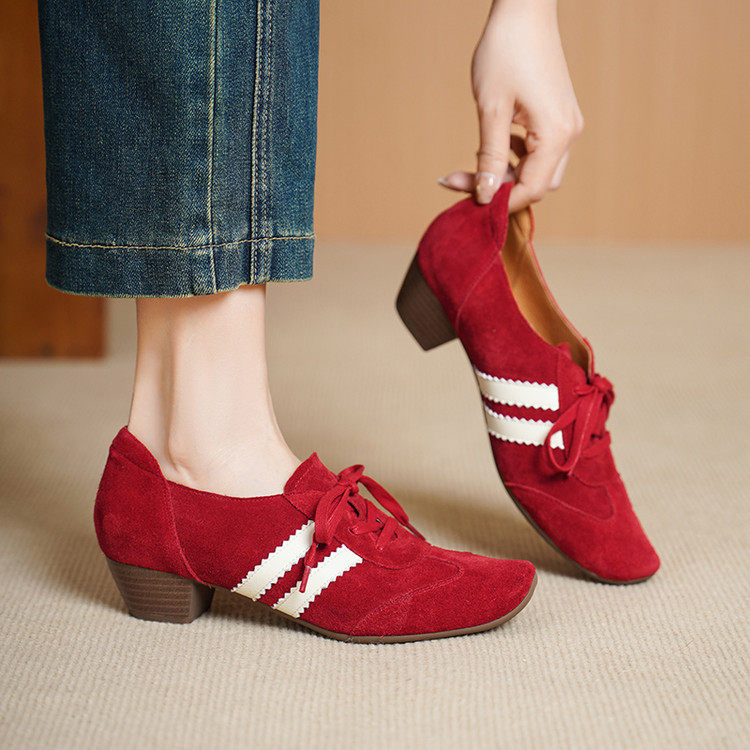 4cm复古磨砂真皮软底系带深口单鞋女2026方头粗跟中跟博肯乐福鞋,女鞋,深口单鞋,淘宝优惠券,粉丝福利购,淘宝优惠卷