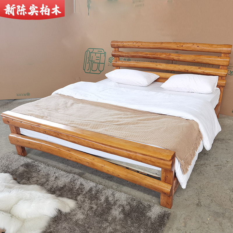 成都陈实全柏木家具简约柏木大床柏木实木床1.8米原生态风格民宿_虎窝淘