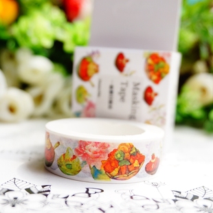 小清新食物和纸胶带各国旗帜手帐胶带纸花瓶卡通 盒装10mt15