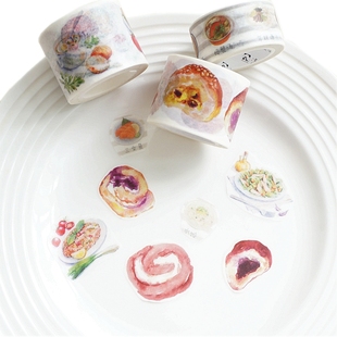 咖啡美食和纸胶带纸寿司家常菜食物手帐diy创意图案装饰胶纸7mt03