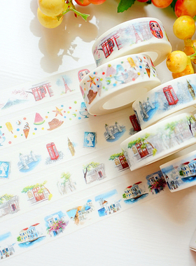 可爱蘑菇屋风景和纸胶带复古相机清新手帐DIY装饰相册贴画10mt15